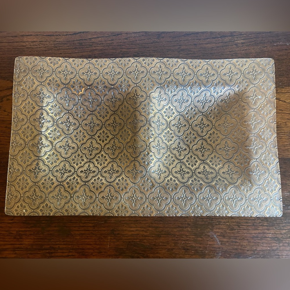 Vtg George Briard 22 K Gold Glass Iberia Double Shallow Tray MCM, Academia